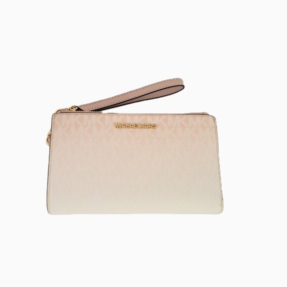 Michael Kors Jet Set Travel Large Double Zip Wristlet Clutch Powder Blush Ombre - Picture 4 of 7